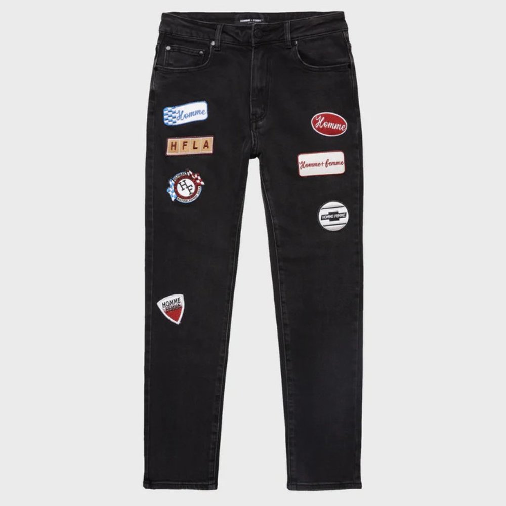 Homme + Femme Black Denim Jeans Patchwork NWT 30